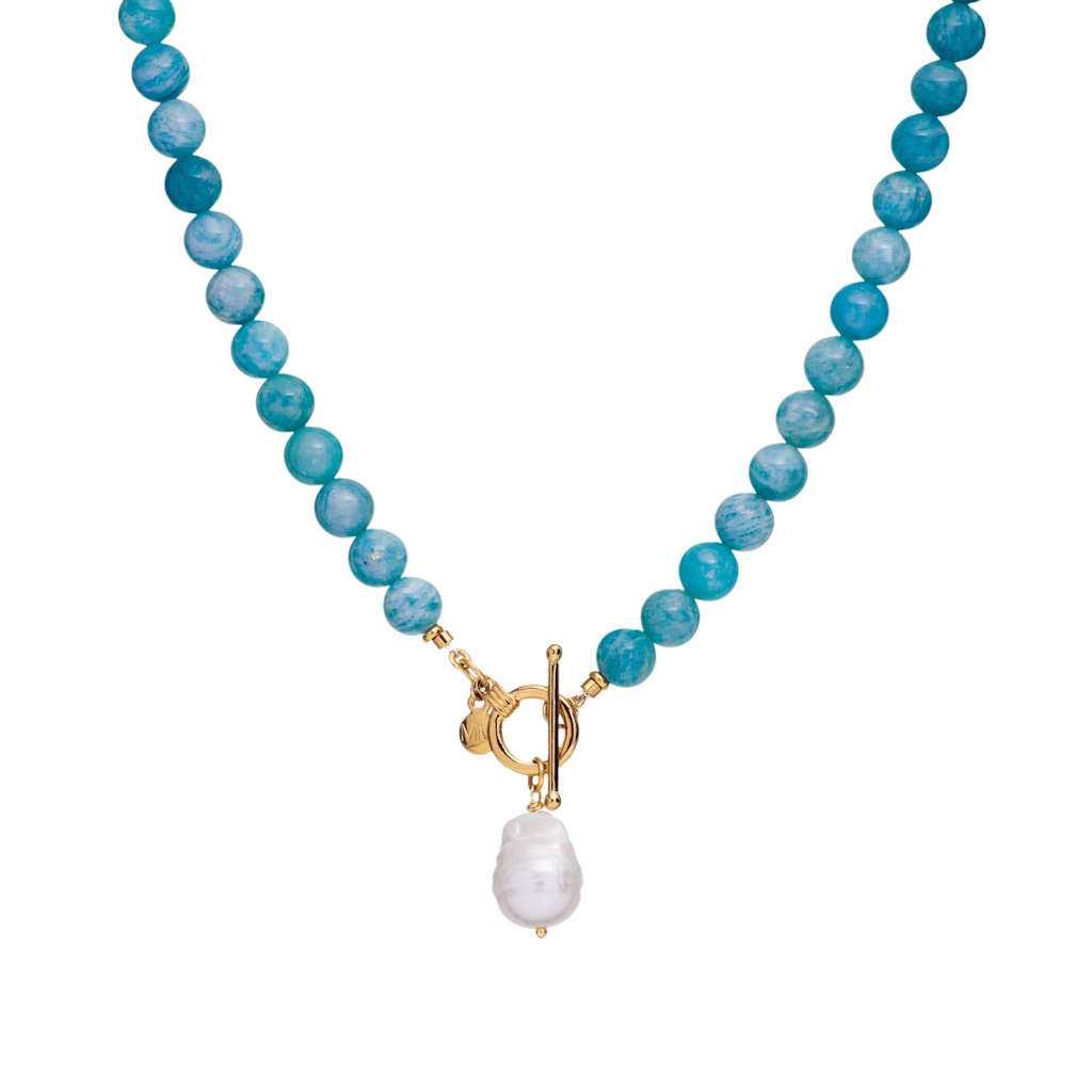 New Mayamar Turquoise Beaded Necklace With Baroque Pearl 90$